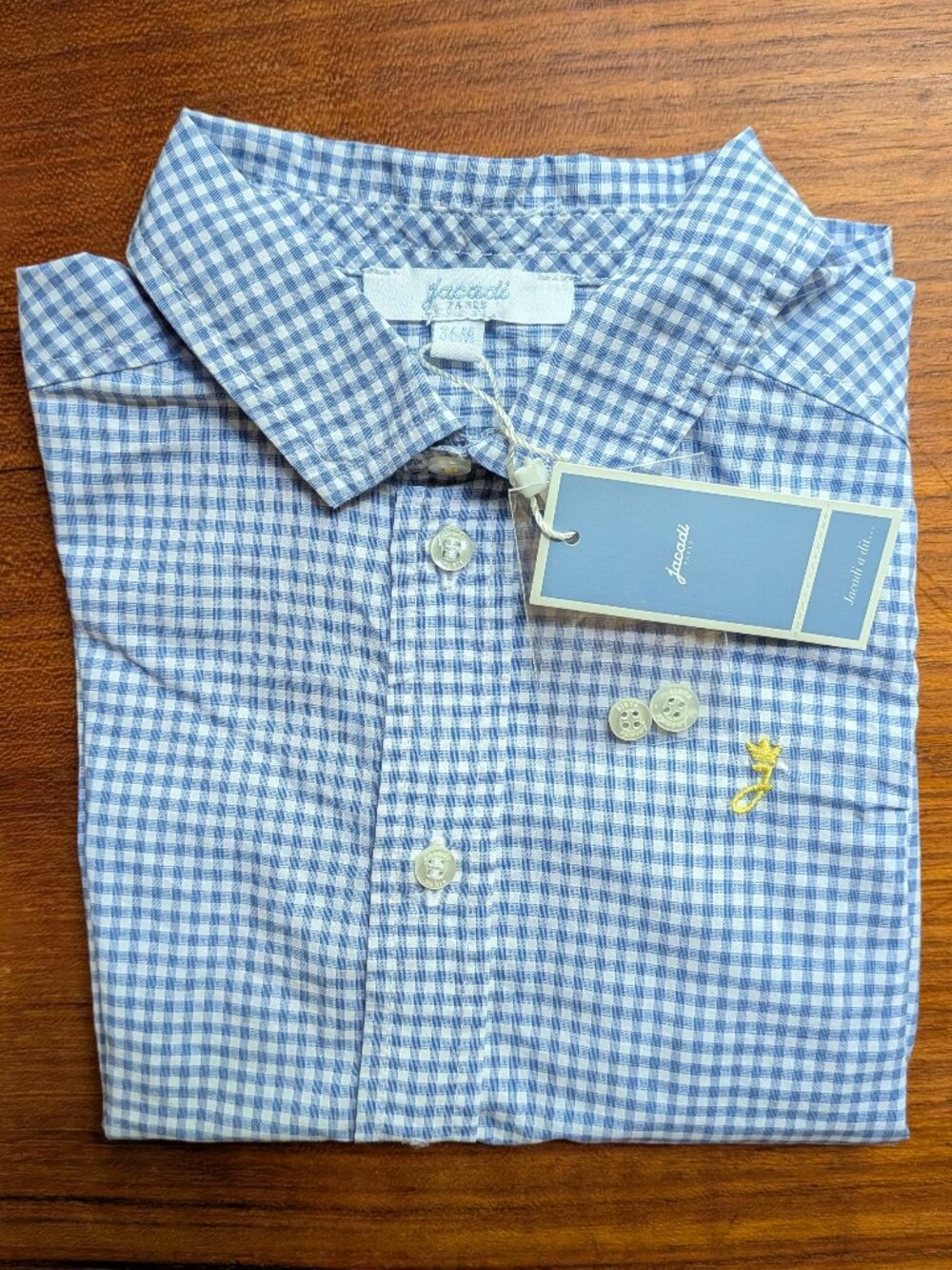 NWT Jacadi Paris Blue Gingham Button Down Shirt 36M